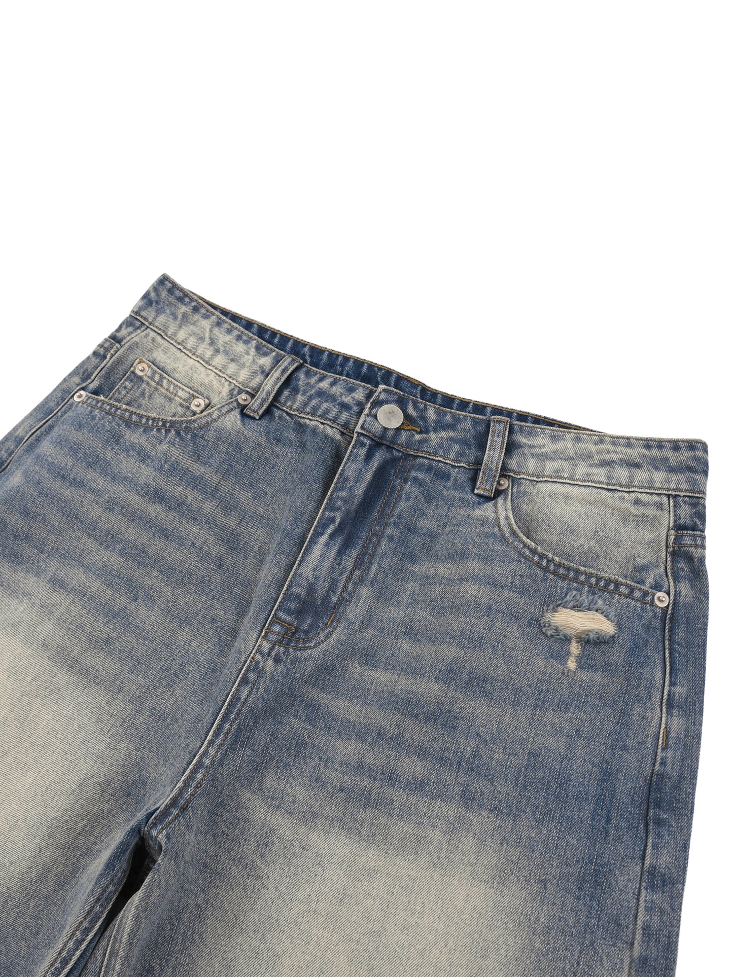Concentrate Streetwear - Faded Distressed Baggy Denim Shorts/Jorts