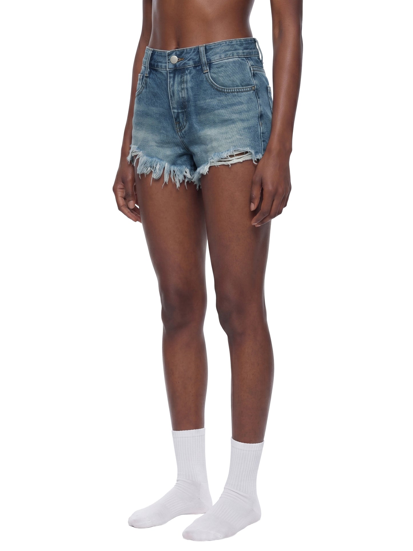 Concentrate Streetwear - CCS - Women's Vintage Wash Raw Hem Denim Shorts