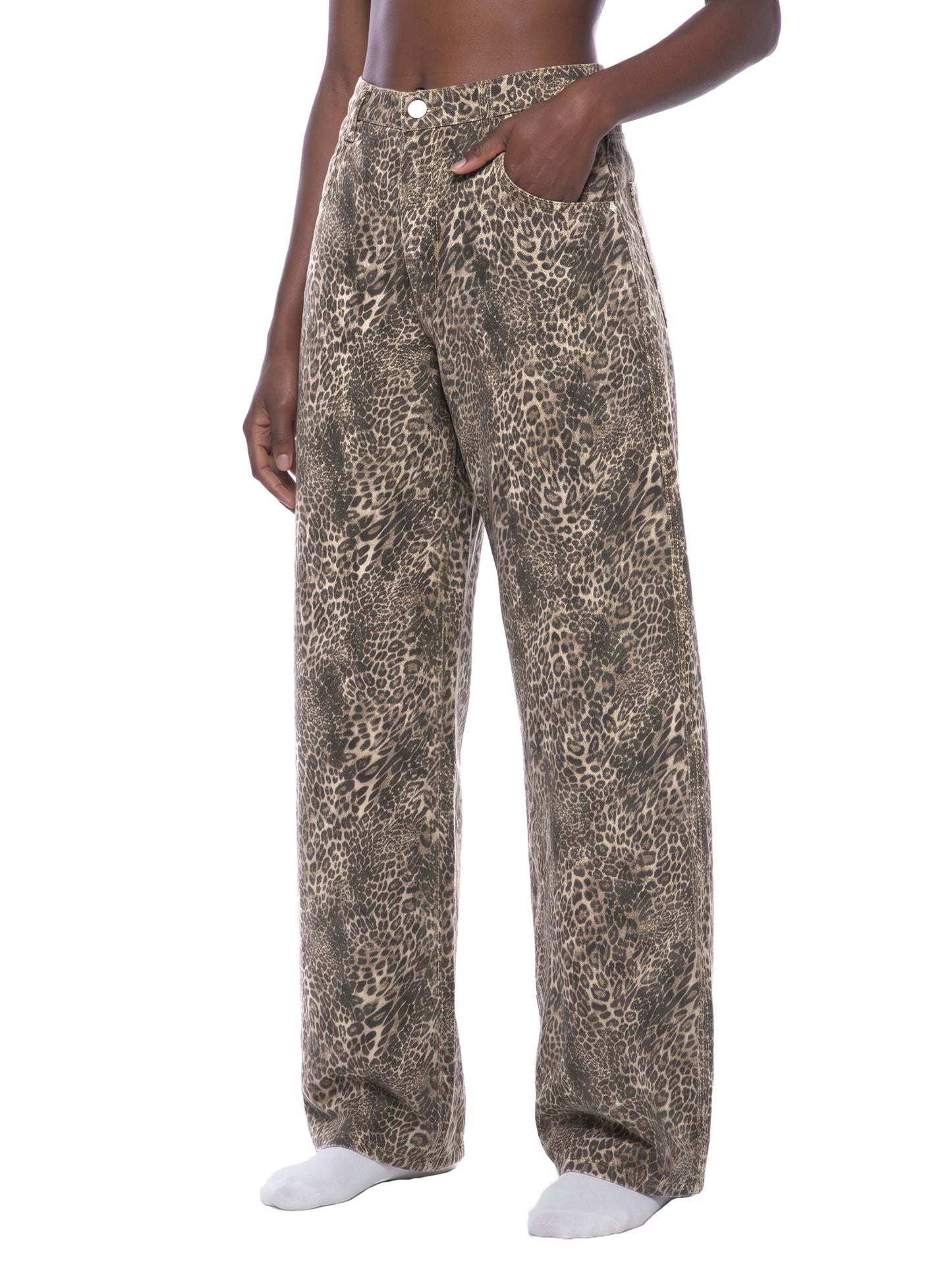 Concentrate Streetwear - Unisex Vintage Wash Leopard Wide Leg Jeans