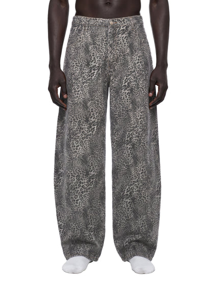 Concentrate Streetwear - Unisex Vintage Wash Leopard Wide Leg Jeans