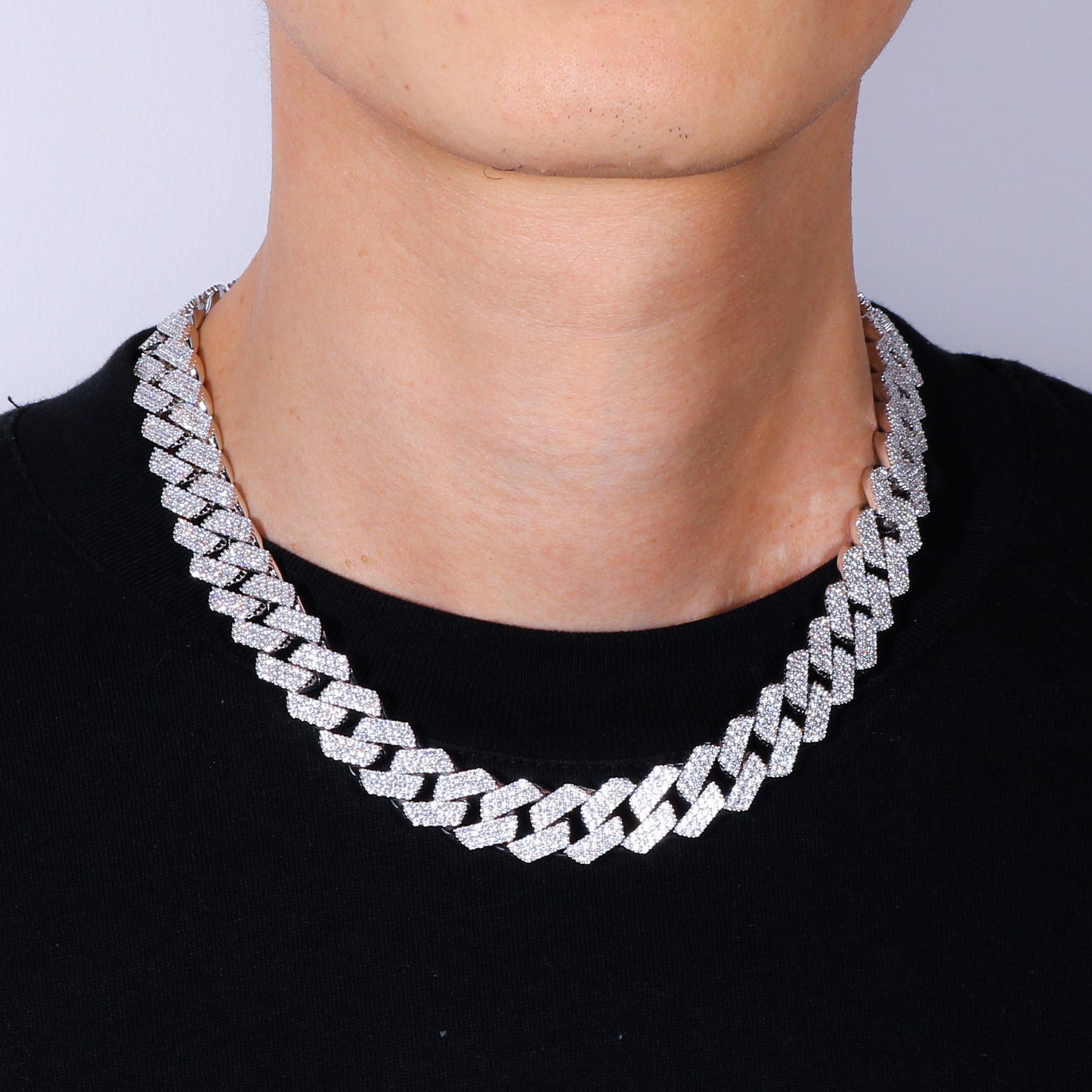 Concentrate Collective -Three-Row Diamond Prong Cuban Link Chain